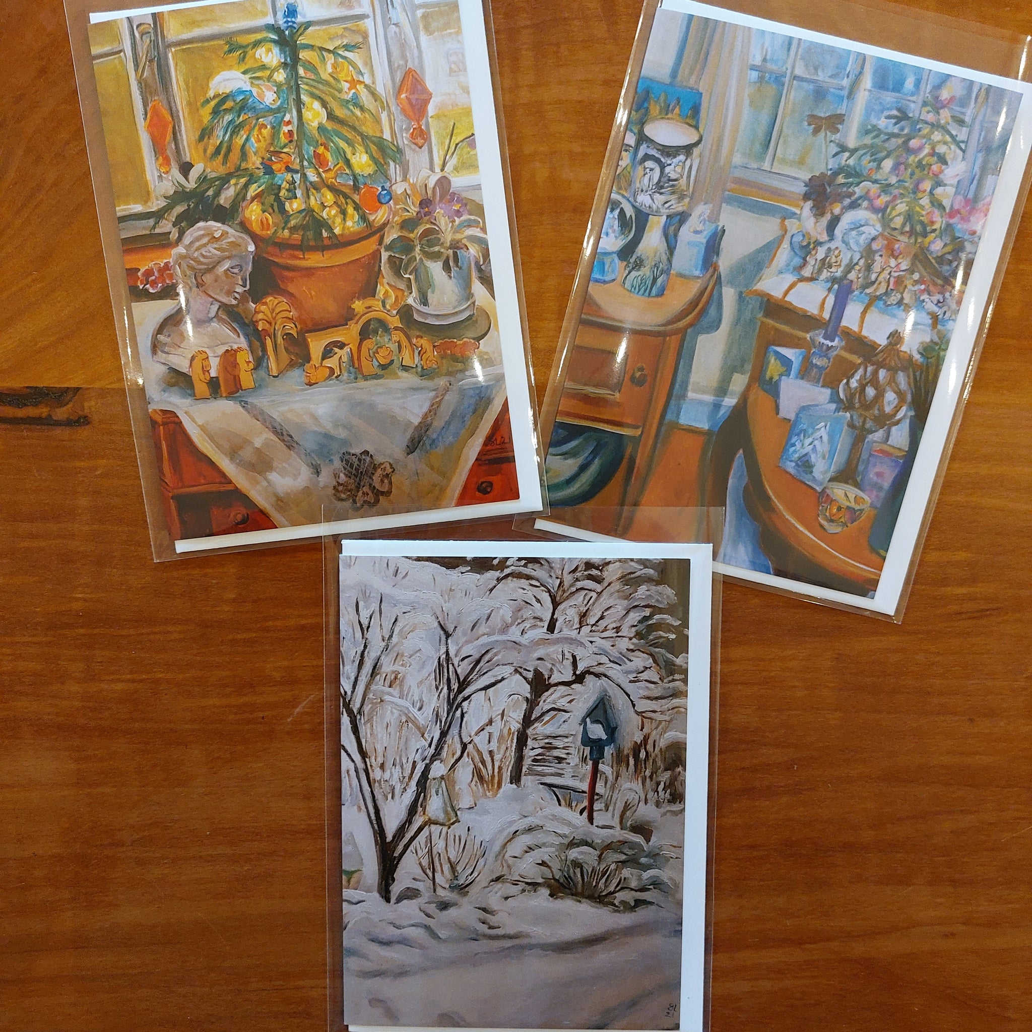 Christmas Cards, set of 3: Indoors and Out