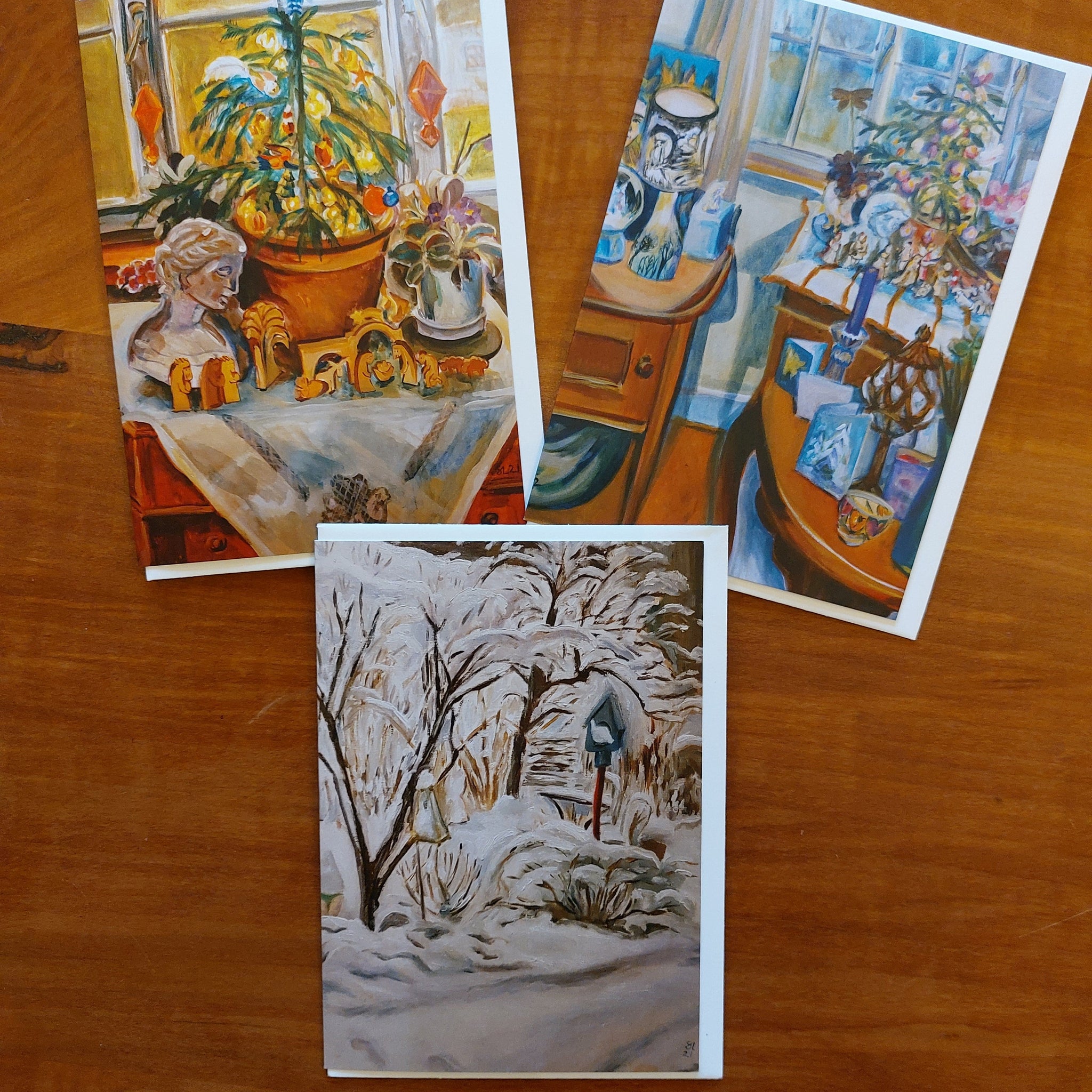 Christmas Cards, set of 3: Indoors and Out