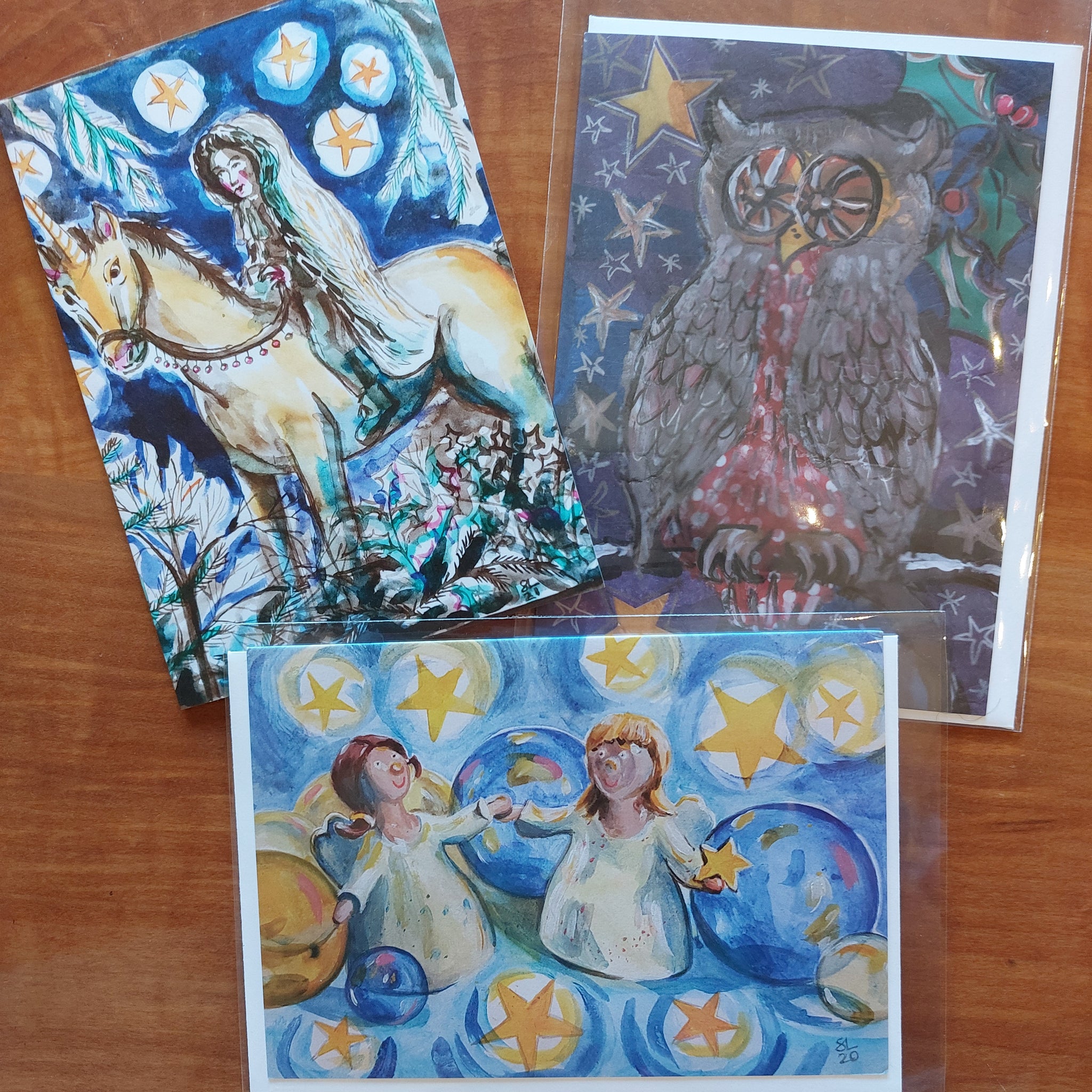 Christmas cards, set of 3: Animals and Angels
